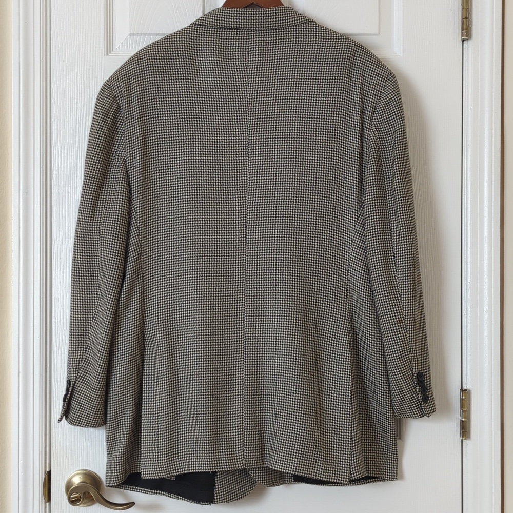 Neiman Marcus 90's Vintage Union Made Houndstooth Blazer Jacket Cream Black 48R - Picture 13 of 15